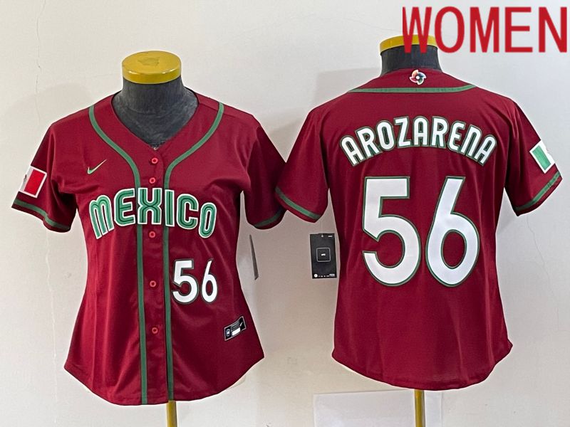 Women 2023 World Cub Mexico #56 Arozarena Red Nike MLB Jersey6->women mlb jersey->Women Jersey